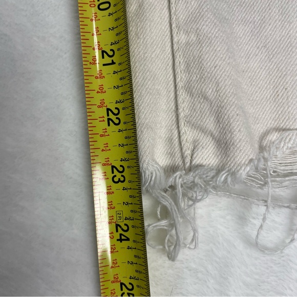 American Eagle Wide Leg Crop Cream Straight Jeans Size 4 Raw Hem - Picture 5 of 10